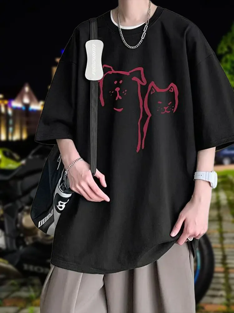 

Motocycle Men's Cotton T-Shirts White Mens Oversized T Shirt Animal Print Summer Casual Wear 5xl Tee Shirts for Men Fashion Male