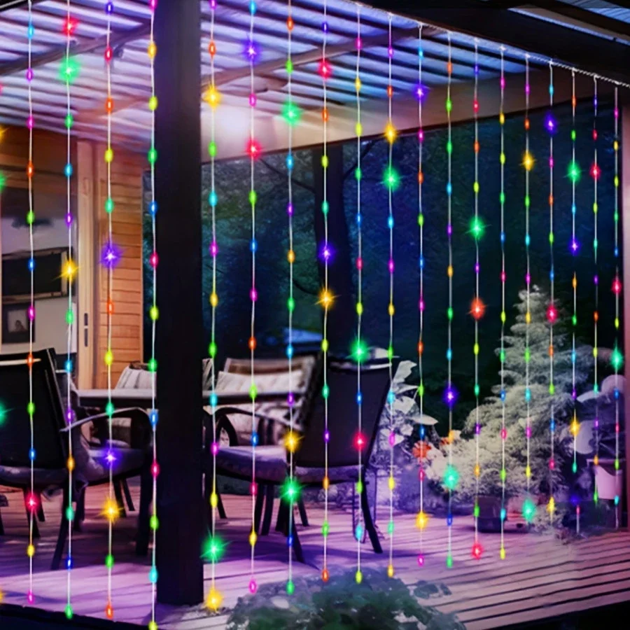 Imagem -02 - Led Solar Curtain Light para Decoração de Natal Fairy String Light Guirlanda Jardim Casamento ao ar Livre