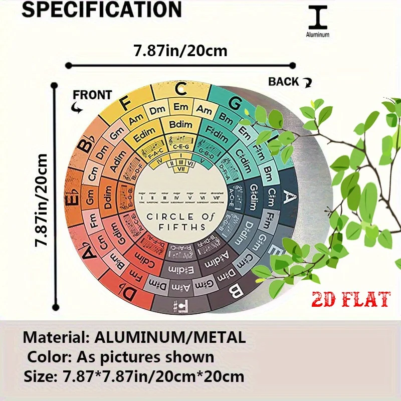 Circle of Fifths Music Theory Round Metal Tin Sign, High Definition Iron Painting, Musician Chord Wheel Wall Decor, Waterproof R