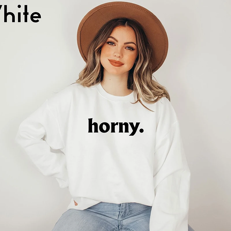 

90s Grunge Goth Clothes Horny Womens Sweatshirt Long Sleeve Hoodies Female Winter Fashion Korean Jumpers Cotton O Neck Tops