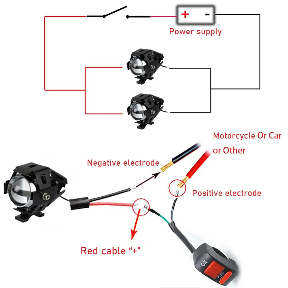 Additional Motorcycle Spotlights LED Headlights With Switch U5 Fog Lights 12-80V Scooter Headlamp Foglights Auxiliary Car Lamp