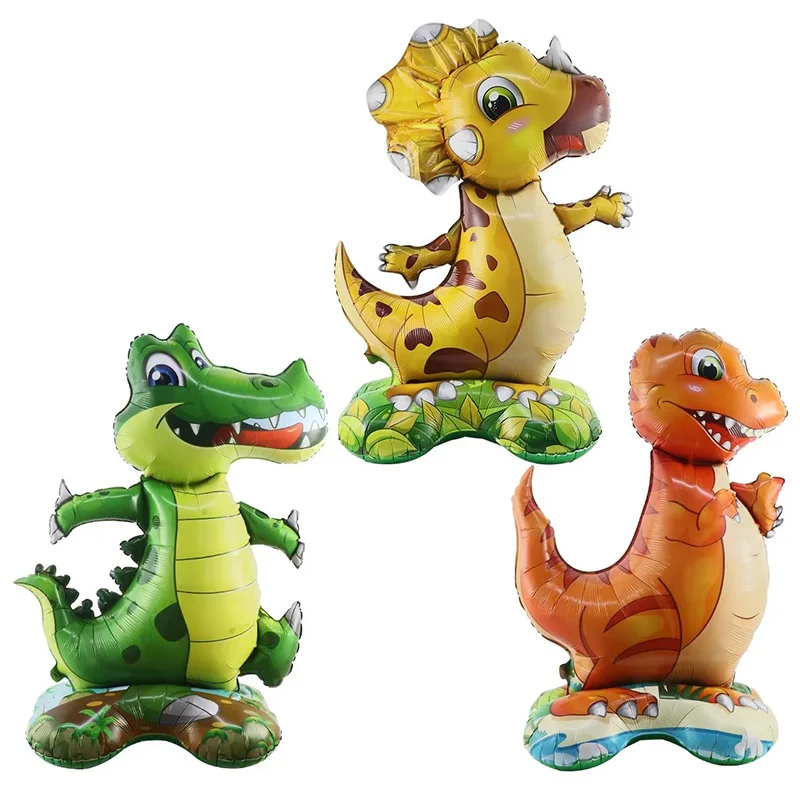 4D Large Standing Dinosaur Foil Balloon Tyrannosaurus Rex Crocodile Cartoon Animal Air Ballon Forest Birthday Party Decorations