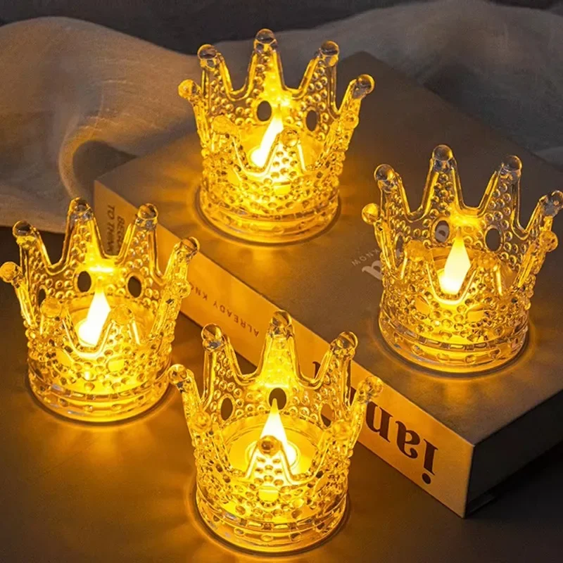 

Electronic Crown Candle Light LED Crown Night Light Cute Crown Water Drop Wick Clear Warm Light Festive Decoration Birthday Gift