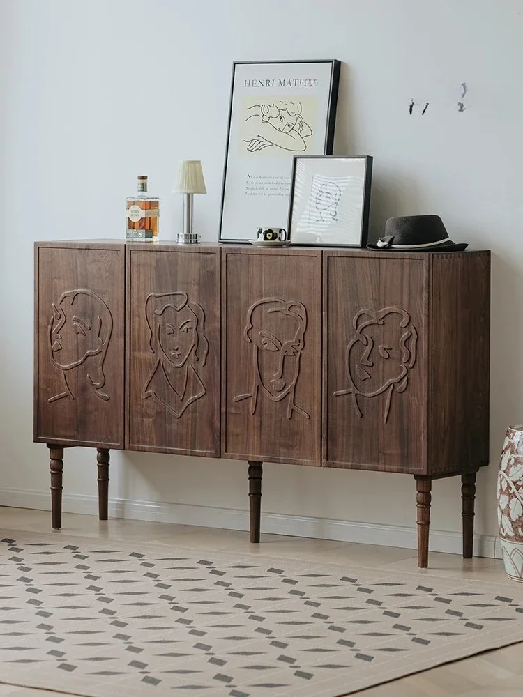 

Zhonggu Side Cabinet Living Room Sideboard Cabinet Black Walnut Solid Wood Retro Storage Cabinet