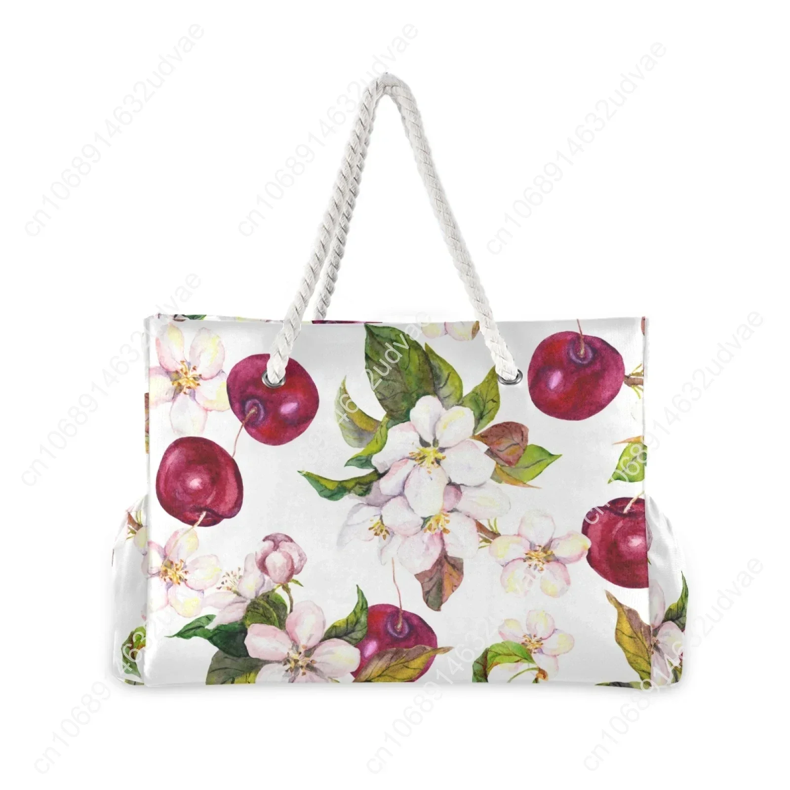 New Women Nylon Cherry Flowers And Cherry Berries Shoulder Bag Female Large Capacity Ladies Beach Bag Girls Shopping Handbag