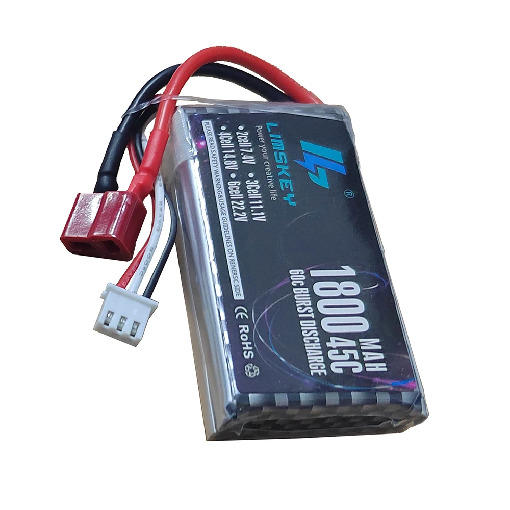 1PCS 2S Li-po RC Battery 45C 1800Mah 7.4V Lipo Battery JST T XT60 Connector for RC FPV Airplane Quadcopter R/C Racing Car