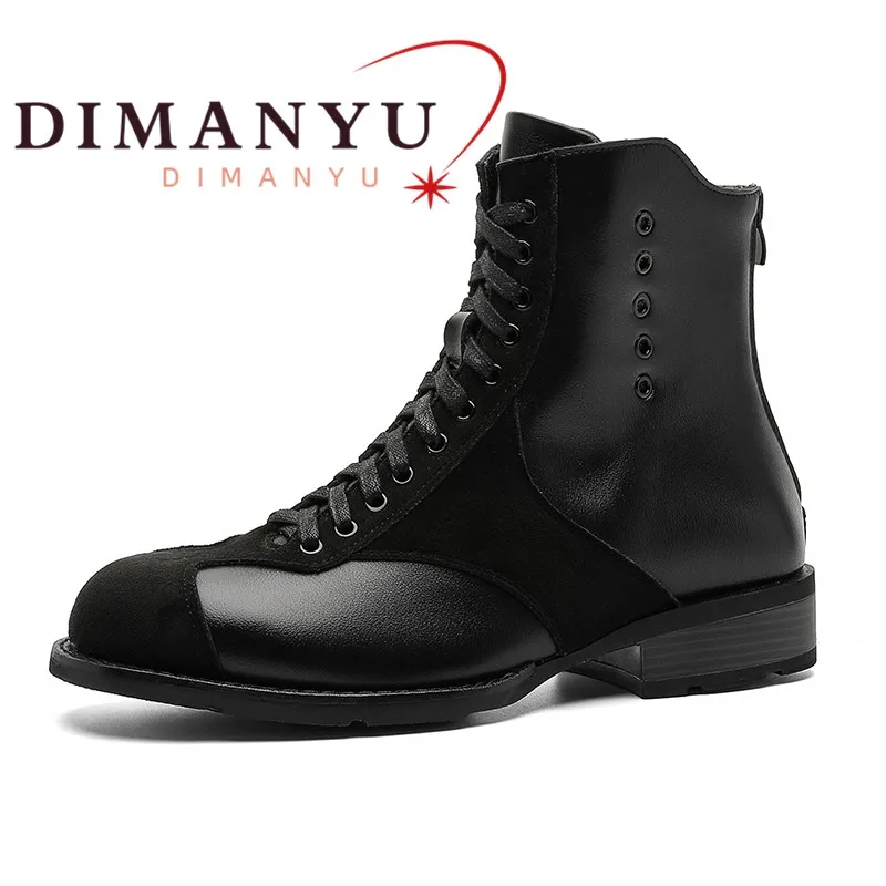 DIMANYU Women's Ankle Boots Lace‑up Zipper Men Short Booties Mixed Material Flat Non‑Slip Casual Boots For Autumn 