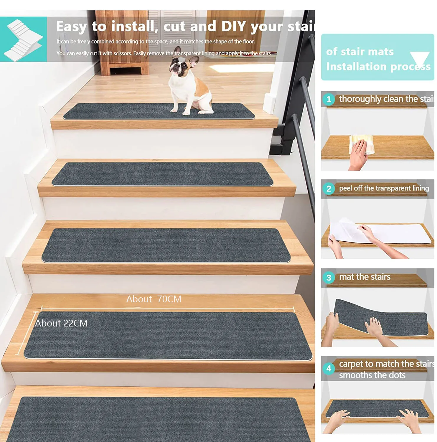 Carpet Stair Treads for Wood Steps - Indoor Stair Runners Non-Slip  with Pet-Friendly Slip Resistance