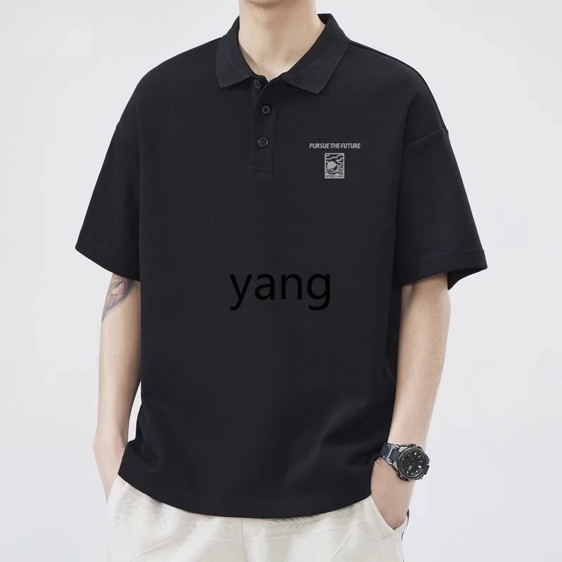 

LMM short-sleeved t-shirt summer breathable loose trend versatile lapel men's t-shirt on clothes
