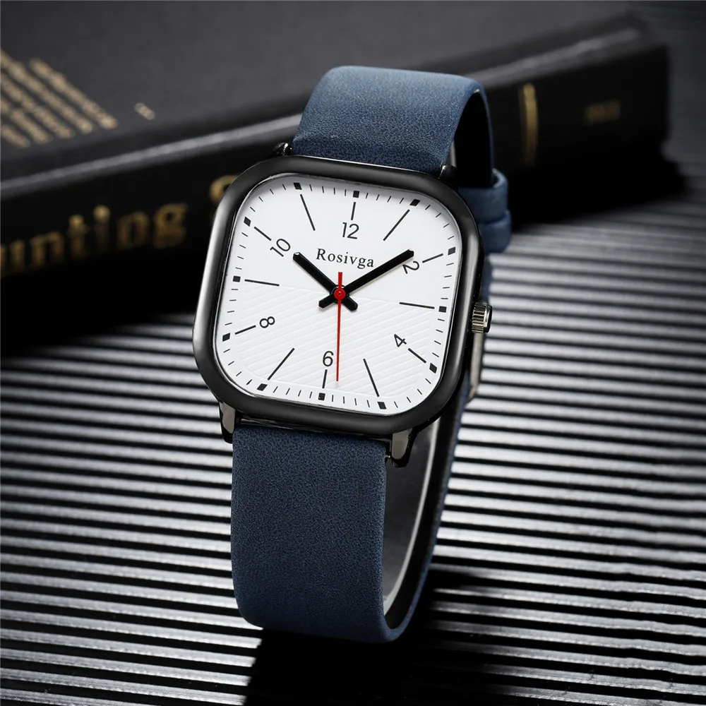 fashion square dial men leather quartz business watch