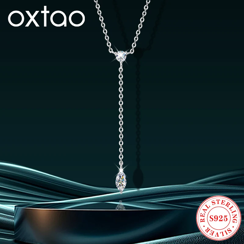 

Ожерелье OXTAO с муассанитом маркизы/круглой огранки D VVS1, сертифицированное для женщин, Y-образное ожерелье с подвеской, ювелирные изделия из стерлингового серебра 925 пробы