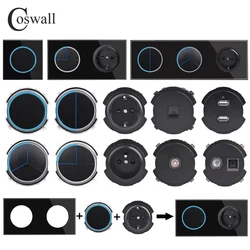 COSWALL LB Series Black Tempered Glass Panel On / Off Wall Light Switch With Blue Large Aperture Backlight DIY Module