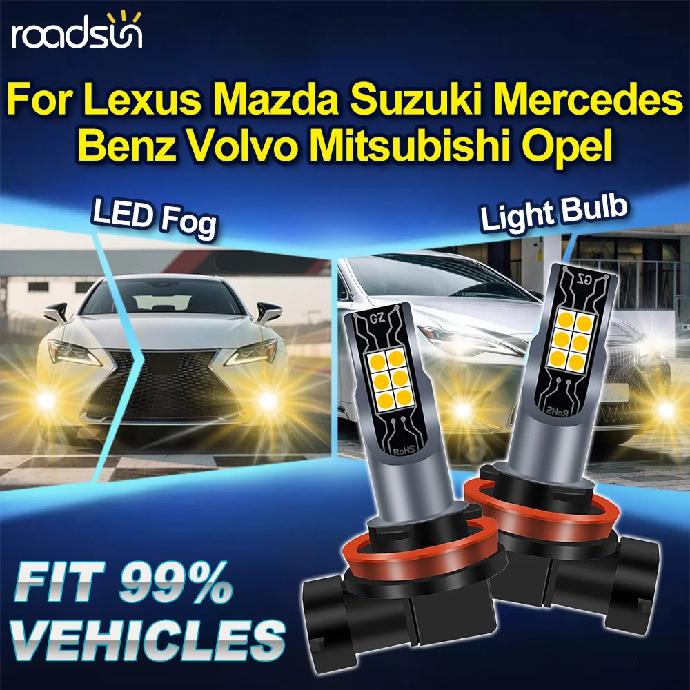 

ROADSUN H8 H9 H11 For Lexus Mazda Suzuki Mercedes Benz Volvo Mitsubishi Opel 2PCS 3000K Yellow Canbus Car LED Fog Light Bulbs