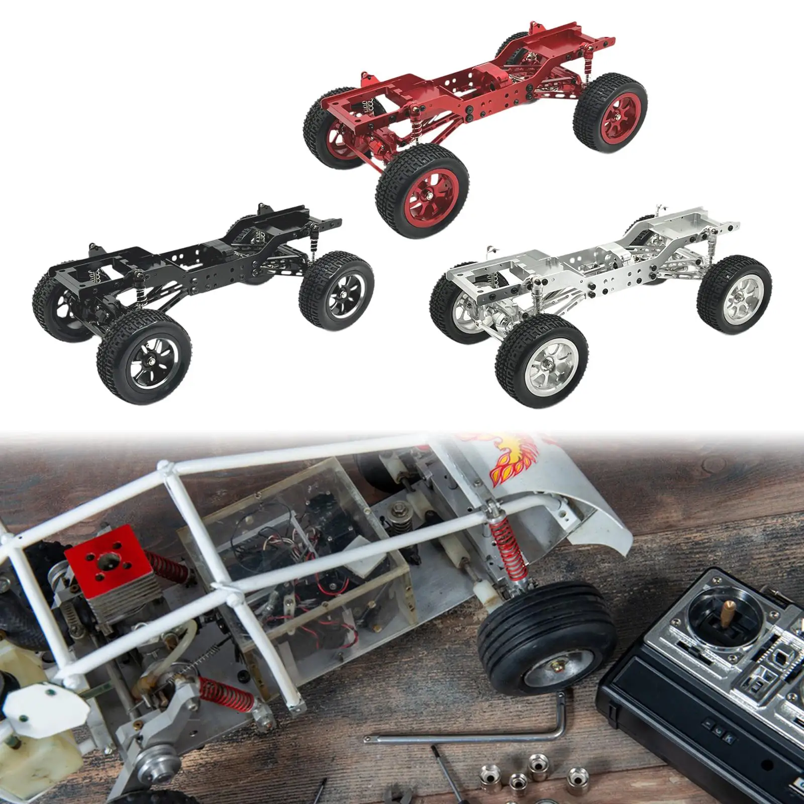 

Metal RC Body Chassis Frame with Wheels, Aluminum Frame Chassis Kit for MN168 1/12 Vehicles Crawler