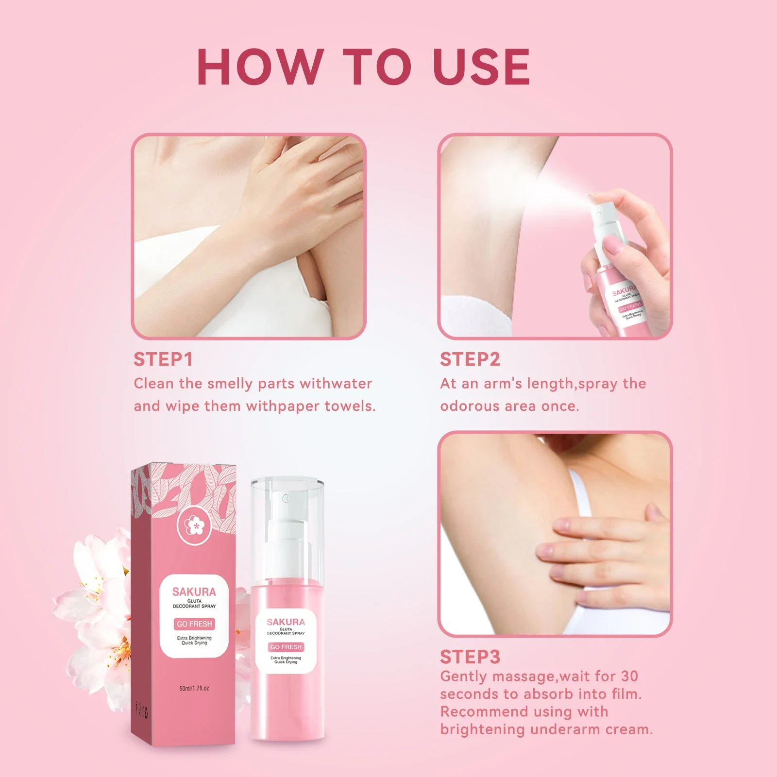 بخاخ ساكورا تحت الإبط - تركيبة تحيد الرائحة تحكم في العرق، يوفر عطرًا دائمًا وتأثيرًا لامعًا. رعاية مزيل العرق.