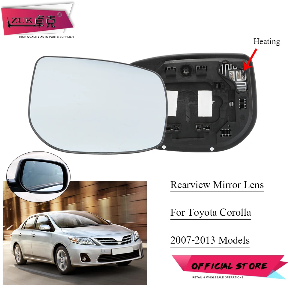 

ZUK Side Wing Back Up Mirror Rearview Mirror Glass With Heating Car Outside Reversing Lens For Toyota Corolla 2007-2013