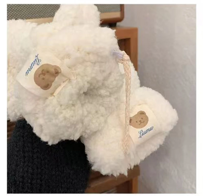 Cute Bear Soft Plush Gloves para mulheres, quente, engrossar, sem dedos, luvas, ao ar livre, guardas de mão, meninas, presentes de Natal, inverno