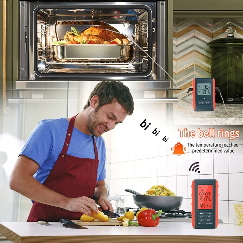 Монитор температуры с двойным зондом для барбекю HD HTN, цифровой экран с подсветкой, ABS + TPE для наружного барбекю