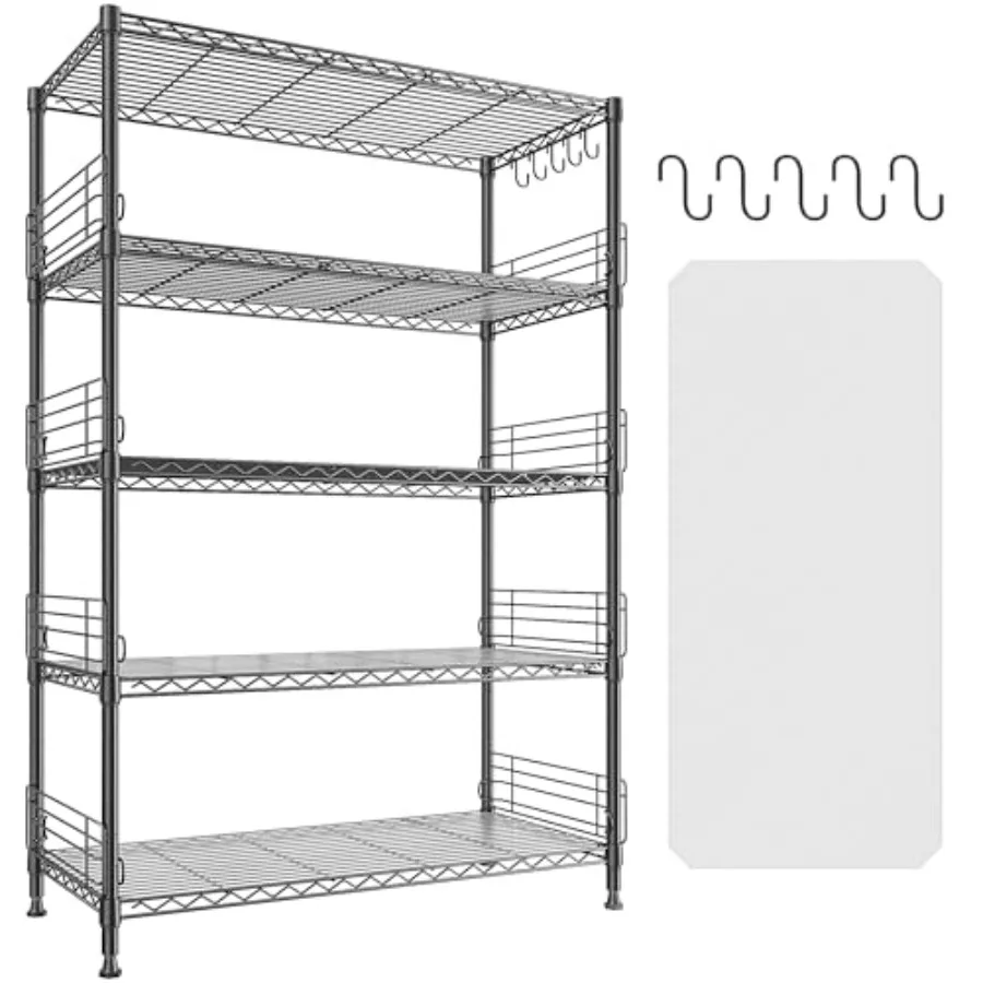 

71.5''H Adjustable Wire Shelving Unit with Shelf Linker 5-Tier Metal Kitchen Pantry Shelves with Side Blockers and Hooks for Ut