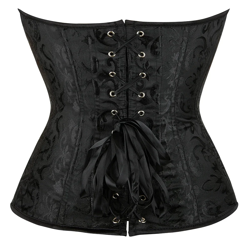 Black White Jacquard Sexy Corset Top Overbust Lace Up Boned Bustier Front Zip Korset Gothic Women Slim Corselet