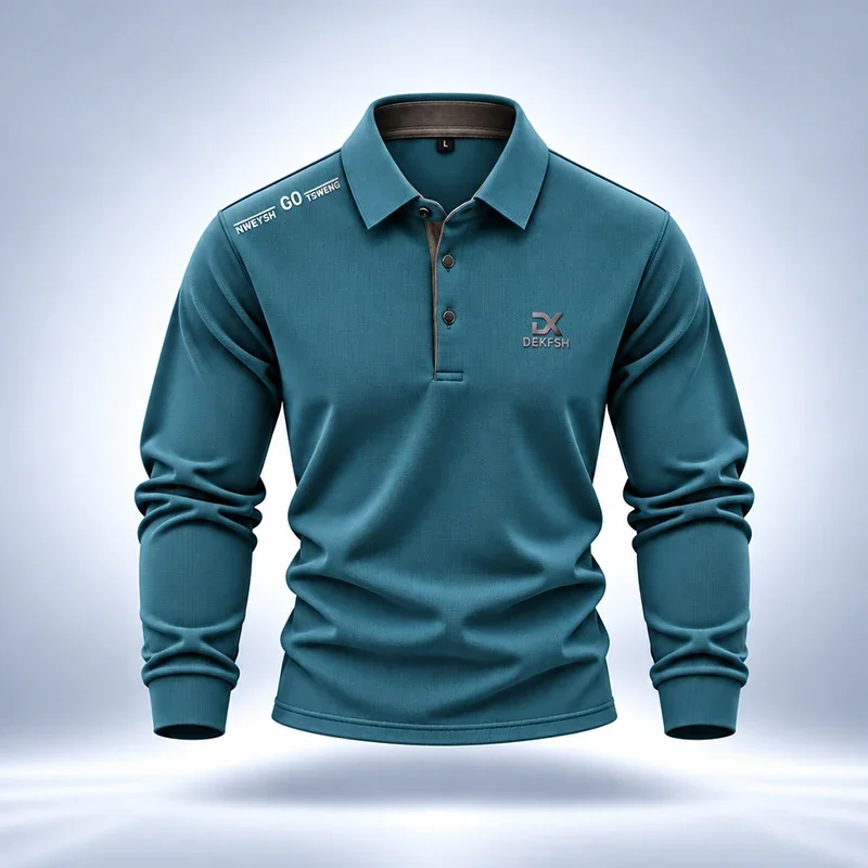 Mens Long Sleeve Polo Shirt Lapel Collar Three Button Placket Shoulder And Chest Letter Print Soft Casual Daily Wear Tops