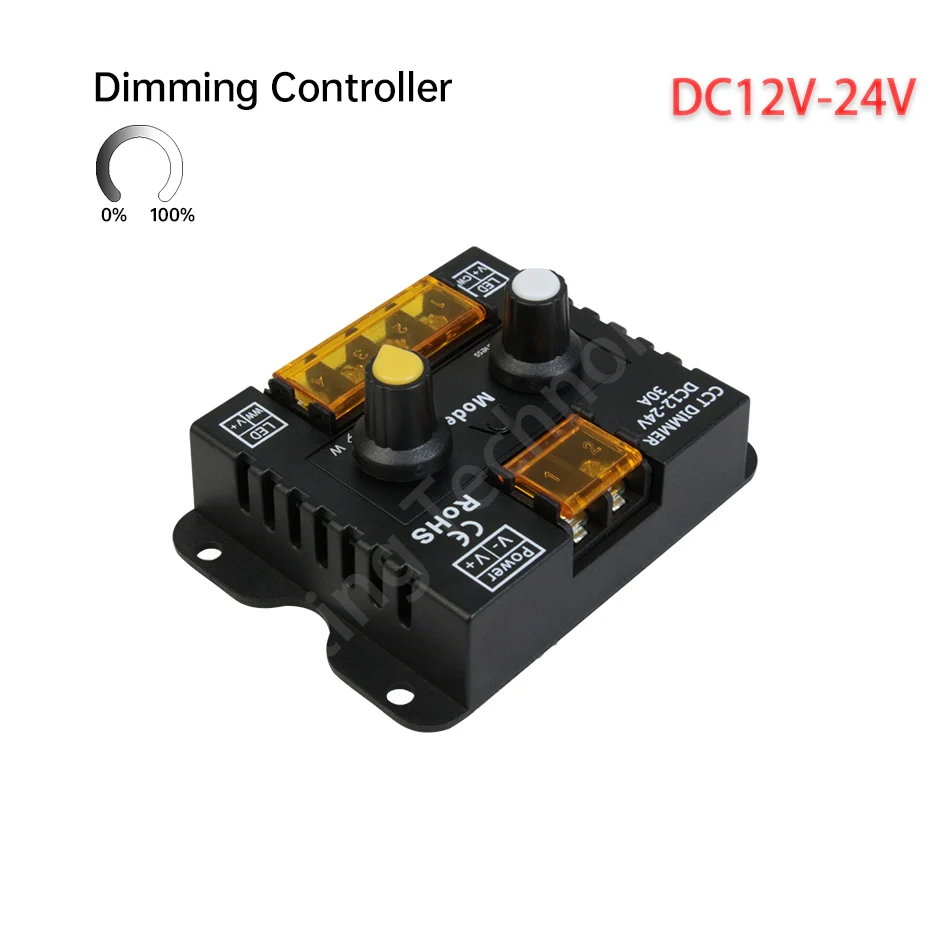 CCT LED Strip Dimmer Controller DC12V-24V 30A 360W - Knob Adjustable PWM Brightness with ON/OFF Switch for Monochrome Lights