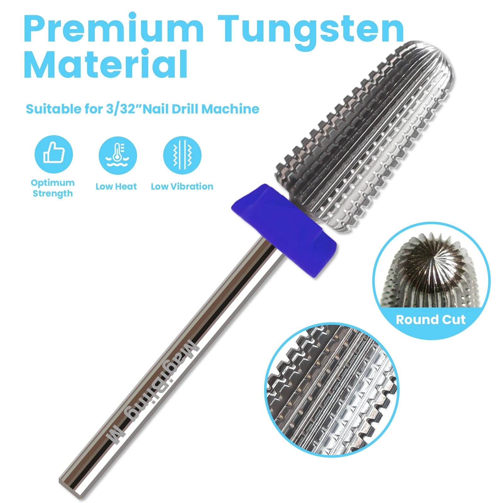 MagiBling 카바이드 5 in 1 스트레이트 컷 네일 드릴 비트 큐티클 하드 소프트 젤 제거용 양방향 회전 전문 비트 3/32"