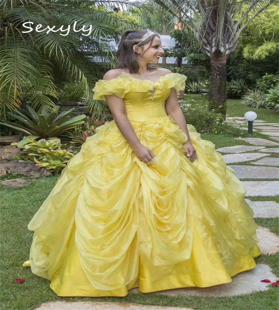 

Cinderella Yellow Vestidos De 15 Quinceañera Dress Off Shoulders Pleat Ballkleider Sweet 16 Dress Birthday Ceremony Customiezd
