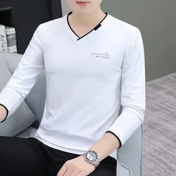 Spring and Autumn New Men's V-neck Long-sleeved T-shirt Casual Men's Bottoming Shirt Elastic Slim Men's T-shirt Tops