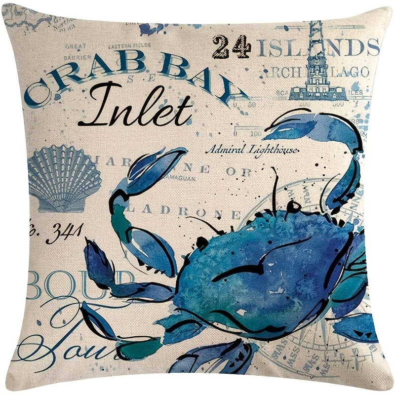 4PC Nautical Sea Life Ocean Theme Throw Pillow Covers Coastal Decor Beach House Bathroom Accent Cushion