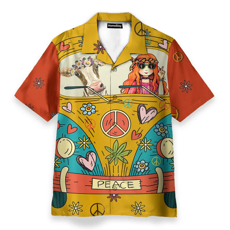 Men's Hawaiian Short Sleeve Shirt Vintage Hippie Van Coconut Tree Parrot Print Retro chic Casual Summer Beach Daily Top
