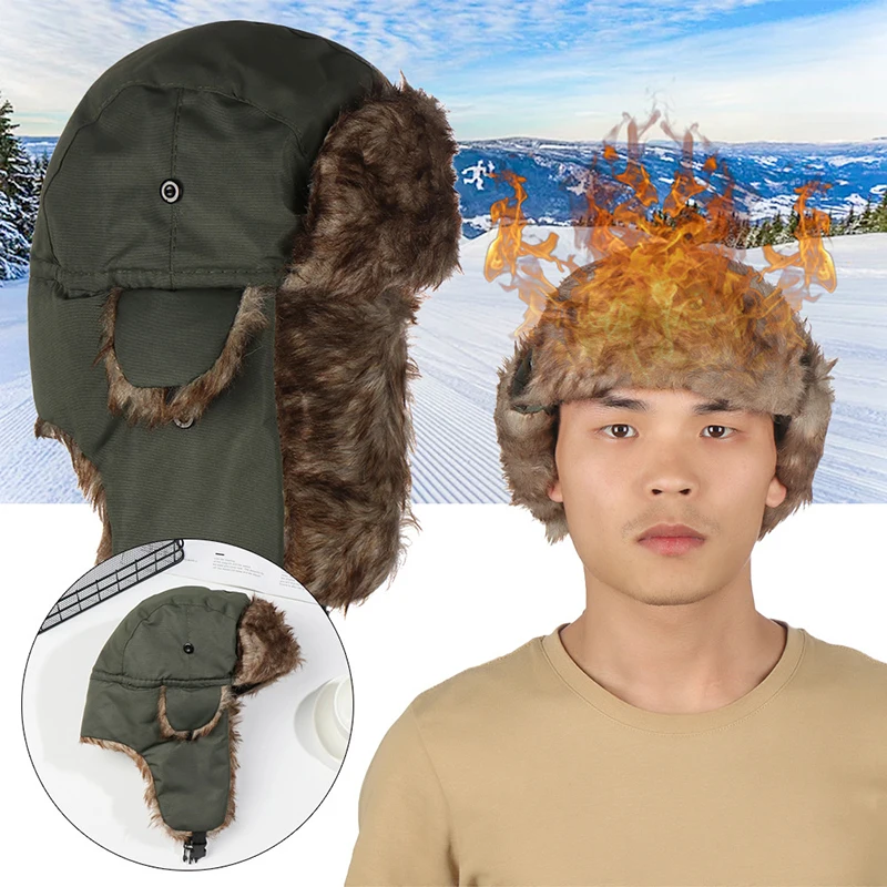 Men's Winter Trapper Aviator Trooper Earflap Warm Russian Waterproof Ski Hat Bomber Cap Russian Warm Ear Protectors Hats