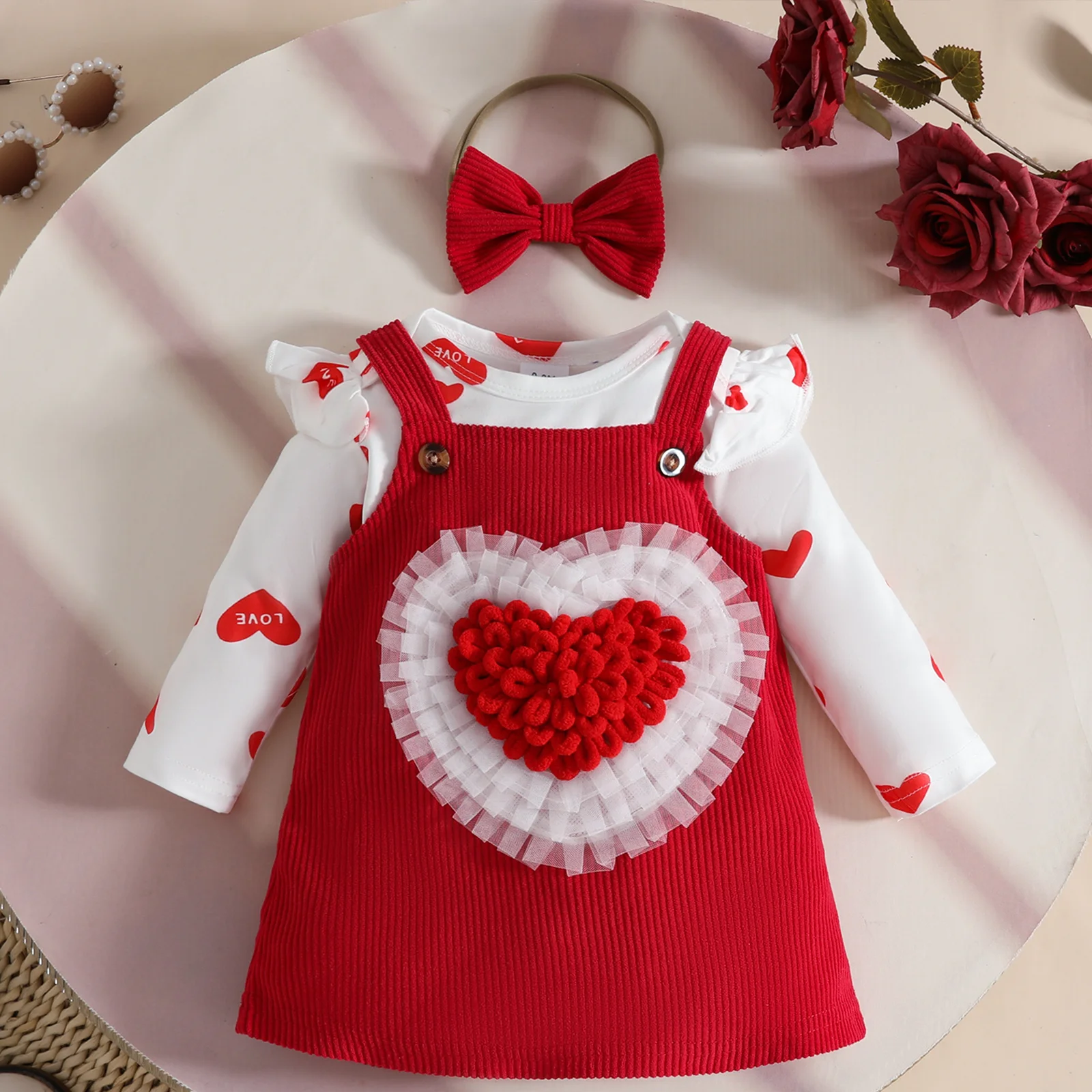 

Осенне-зимняя треугольная вельветовая трехмерная юбка в форме сердца с длинными рукавами для маленьких девочек Ha Yi, комплект милой юбки