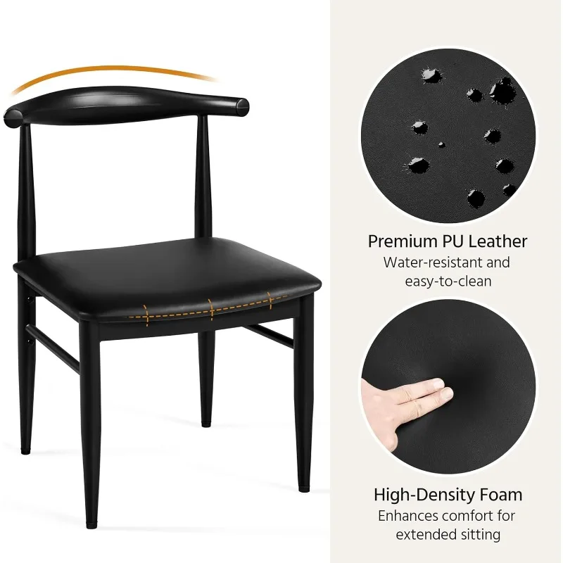 ชุดเก้าอี้ทานข้าว 6 ตัว สไตล์โมเดิร์นกลางศตวรรษ หุ้มหนัง พร้อมพนักพิงไร้แขนและขาโลหะ สำหรับห้องครัว รูปทรงตัวแอล