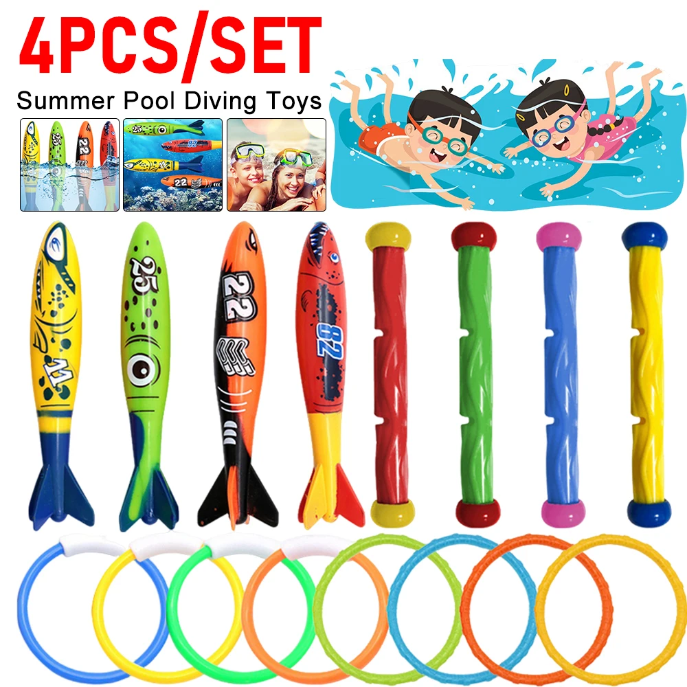 4Pcs/set Pool Games Sinking Toy Multicolor Cartoon Pool Sinking Toys Creative Swim Dive Toy Set Swimming Pool Accessories