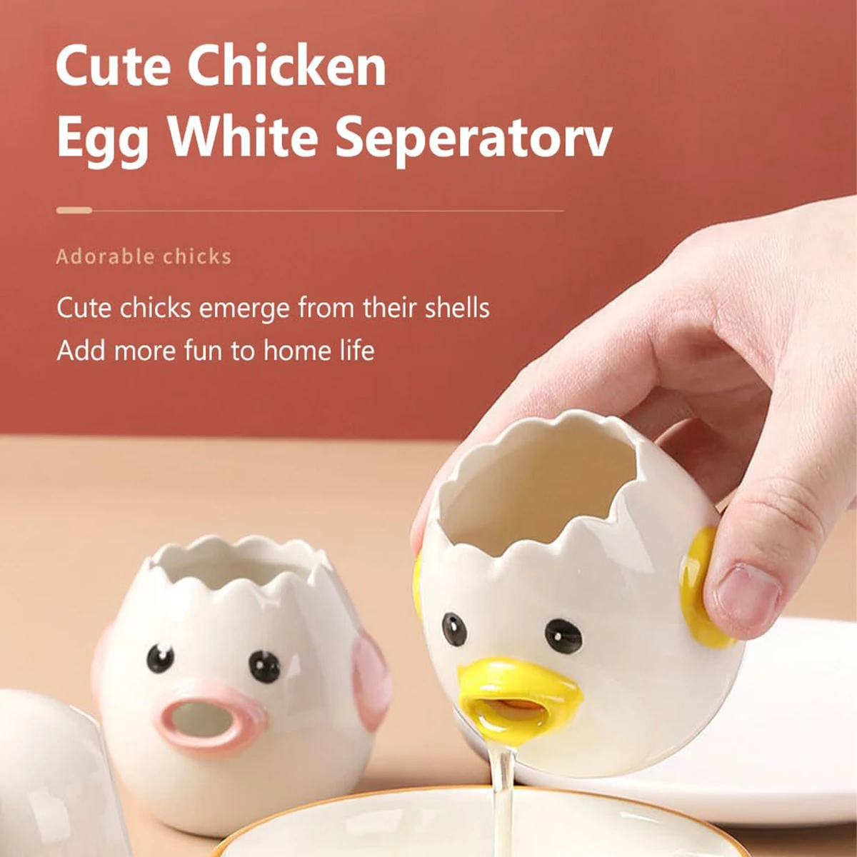 

Cute Ceramic Chicken Egg Splitter Kitchen Egg Albumen Yolk Separator Creative Filter Tool Accessories Practical And Handy