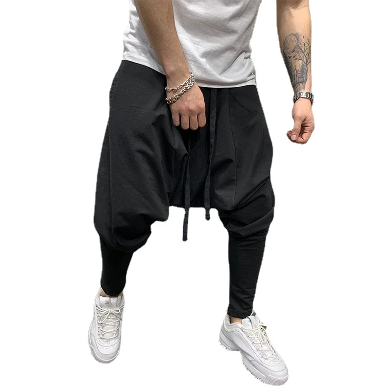 Men's Pants New Hip-hop Trend Trousers Loose Solid Color Small Feet Streetwear Sports Casual Harem Pants Full Length Trousers