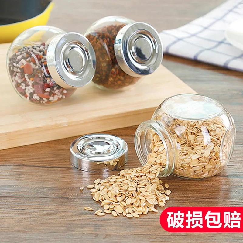 Alloy Lid Sealed Jar Transparent Glass Bottle Storage Creative Jar Miscellaneous Grains Candy Storage Box Kitchen Seasoning Tank