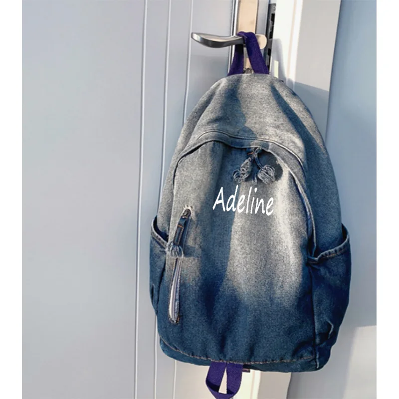 New Large Capacity Denim Backpack Personalized Name Denim Canvas Backpack Girls Boys Gift Bag Custom Embroidered Name Schoolbags