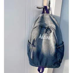 Mochila vaquera de gran capacidad con nombre personalizado, mochila de lona vaquera, bolsa de regalo para niñas y niños, mochilas escolares con nombre bordado personalizado, nueva