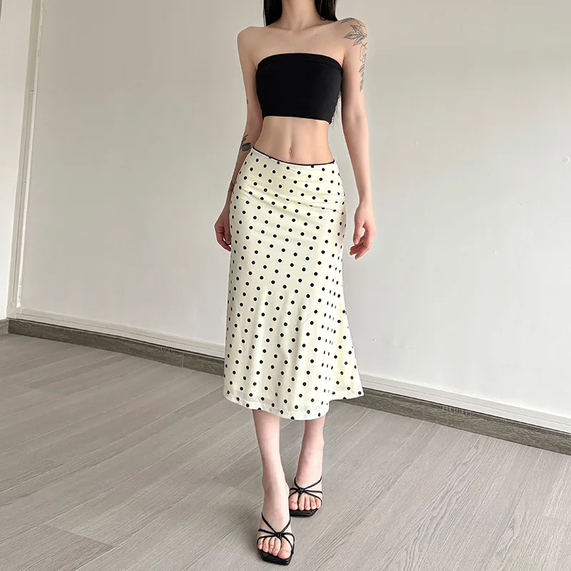 Chic High Waist Dot Print Skirts for Women Ruffles Beach Citywalk A-Line Skirt Commute Style Triacetate Fiber