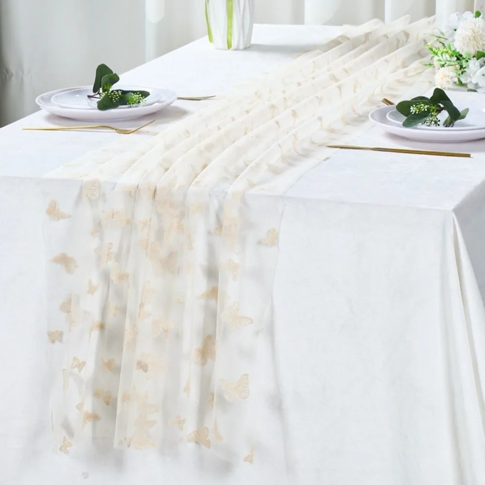 Romantic Butterfly Mesh Table Runner Multi-color Decorative Wedding Table Runner Semi-Transparent Long Table Runner Birthday