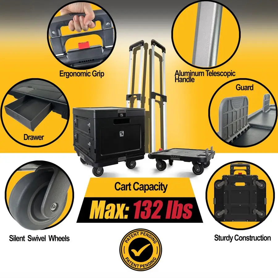 WM99800BK Wózek transportowy na kółkach, składany wózek uniwersalny dla nauczycieli, na zakupy, do biura, ciche kółka, aluminiowy uchwyt, 1