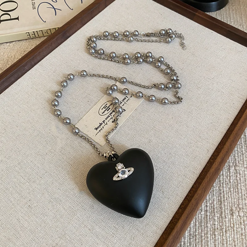 

Ожерелье с сердцем планеты, инкрустированное бриллиантами, простой, но элегантный аксессуар-цепочка для свитера, универсальные ожерелья для женщин