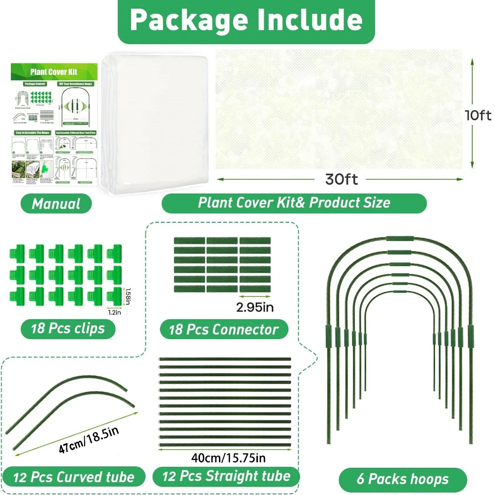 

Plant Covers Freeze Protection Kit 10x30 ft Plant Blanket Frost Cloths for Outdoor Plants Garden Row Covers