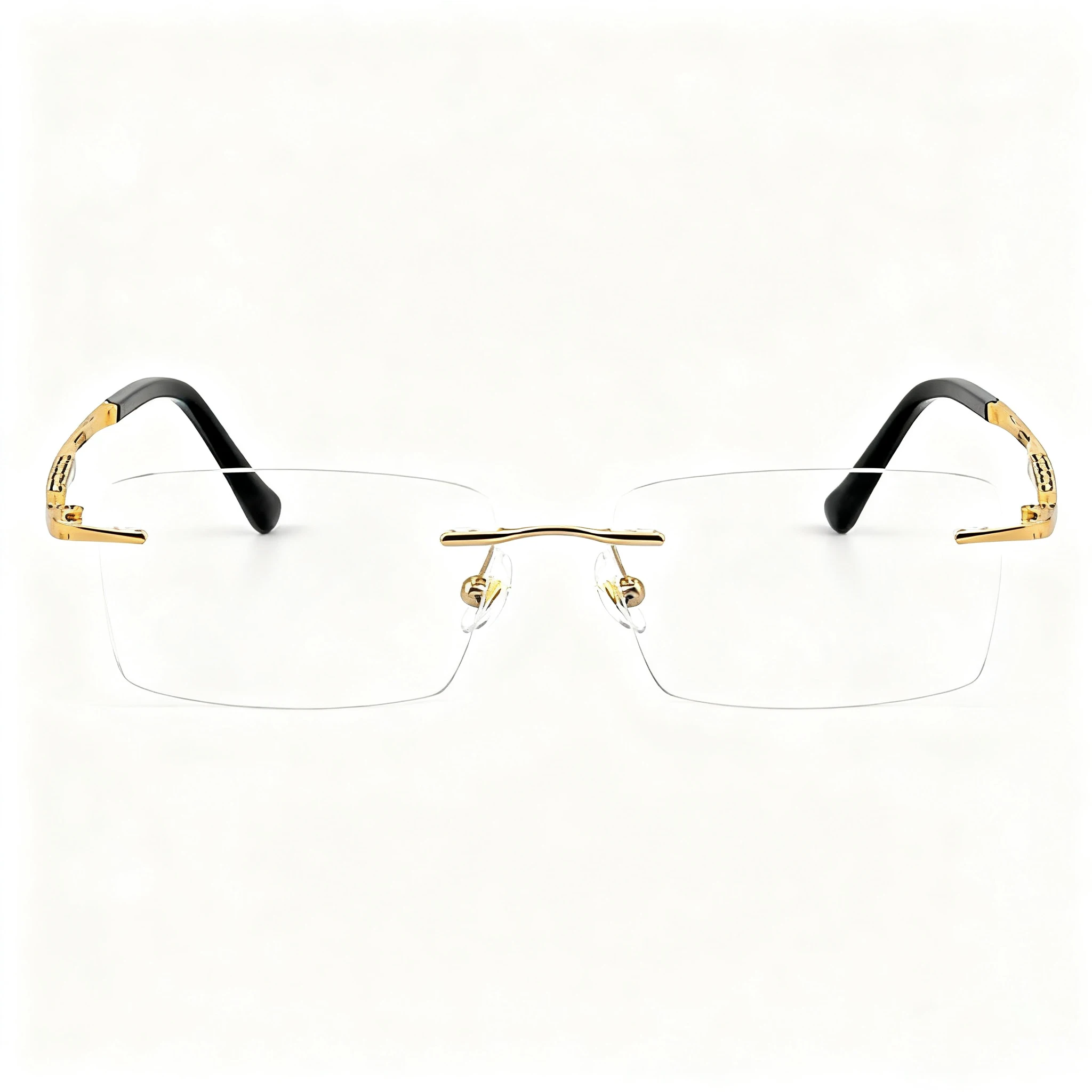 FYTOO Unisex Luxury Golden Rimless Rectangular Blue Light Glasses Lightweight Titanium Perfect for Daily Business Commute.