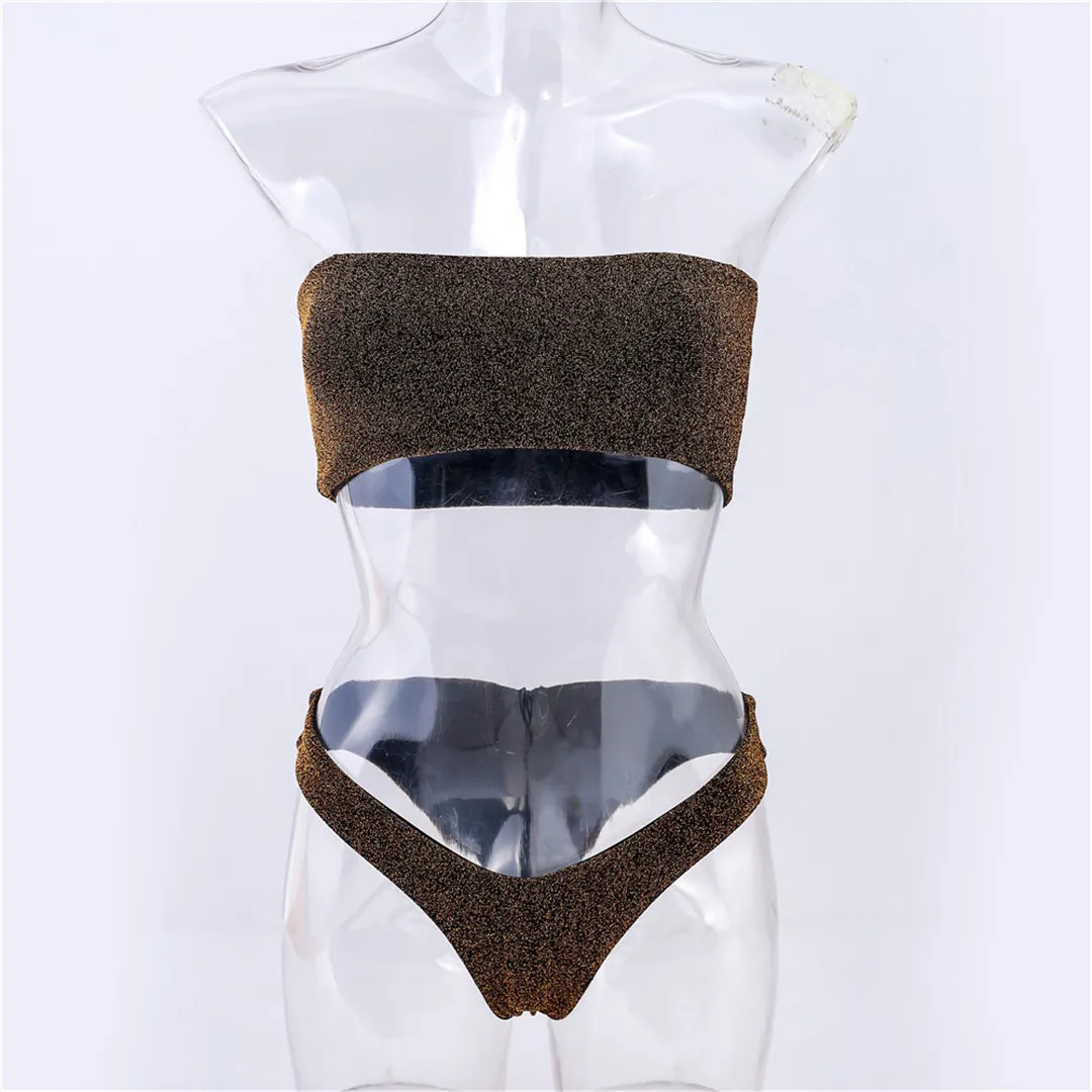 Glitzernder, funkelnder, trägerloser Bikini, Damen-Badeanzug, zweiteiliges Bikini-Set, Bandeau-Badeanzug, Badebekleidung, Badeanzug, Modell V2236. – Detail 26