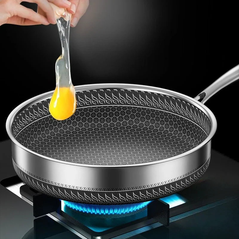 German 316L Stainless Steel Pan Honeycomb flat bottom Non-stick Skillet Frying Uncoated Induction Cooker Gas General Purpose