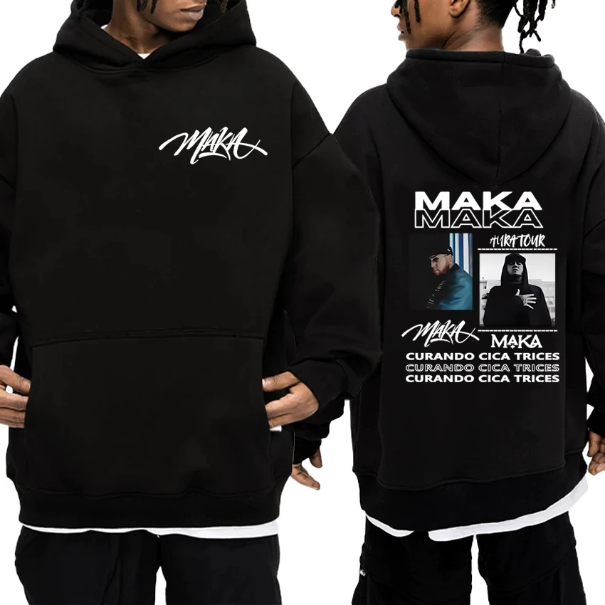 

High Quality Rapper Maka Aura Tour 2025 Double Sided Graphic streetwear Unisex vintage Fleece Hoodie Men women Casual Sweatshirt