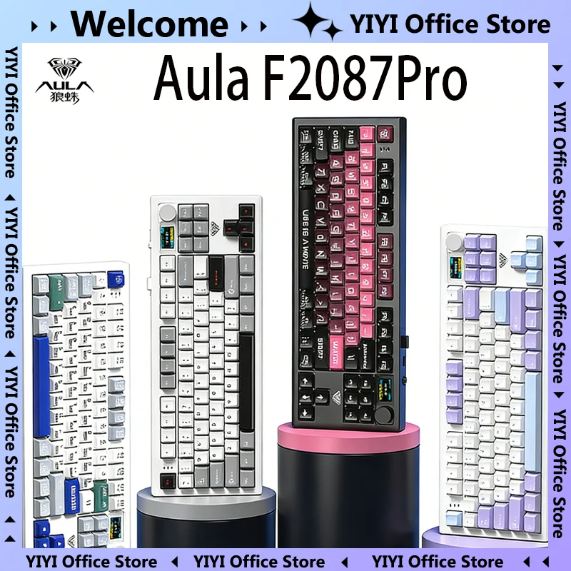 

Механическая клавиатура AULA F2087Pro с RGB-подсветкой, PBT-клавишами, трехрежимным беспроводным подключением (Bluetooth), настраиваемая игровая клавиатура для ПК и киберспорта